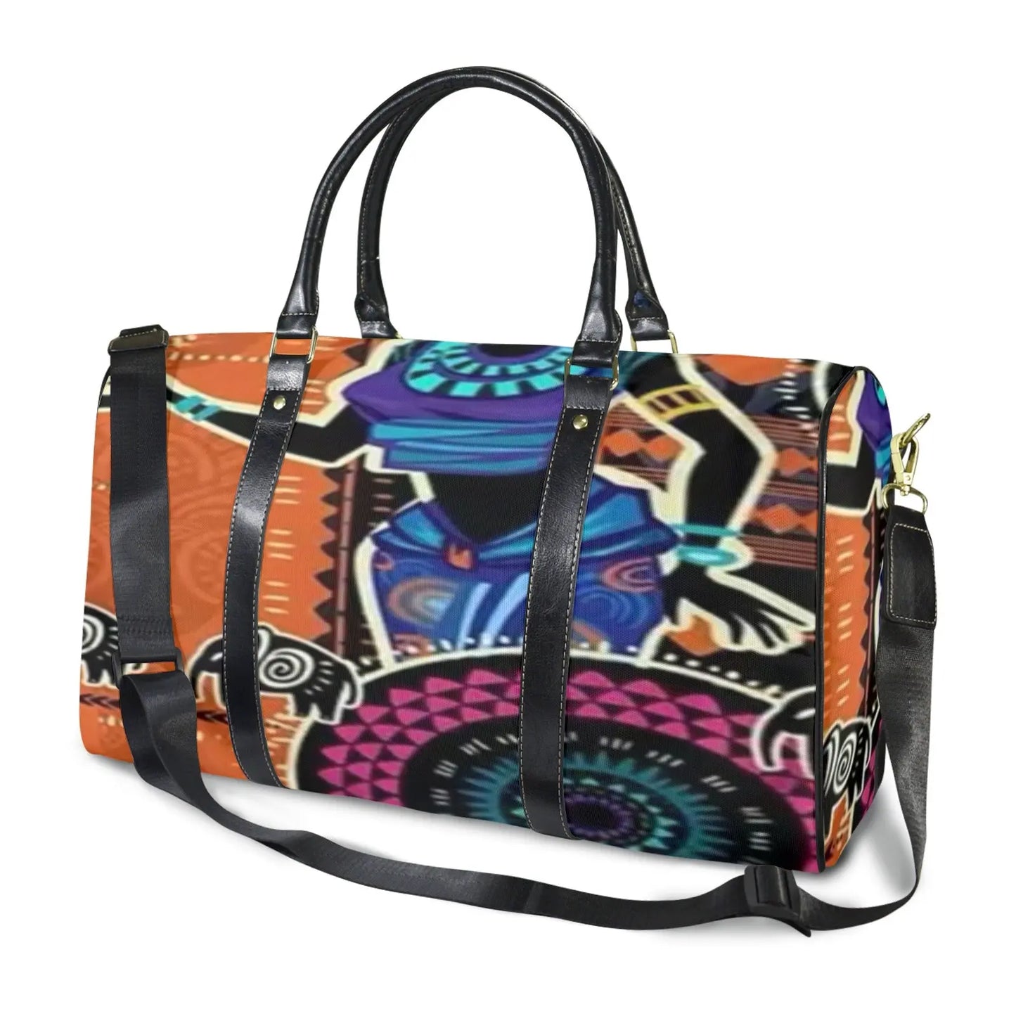 FZ African Print Travel Bag Custom Travel Bag-Large (Black Long Patch) (Model 1736) interestprint