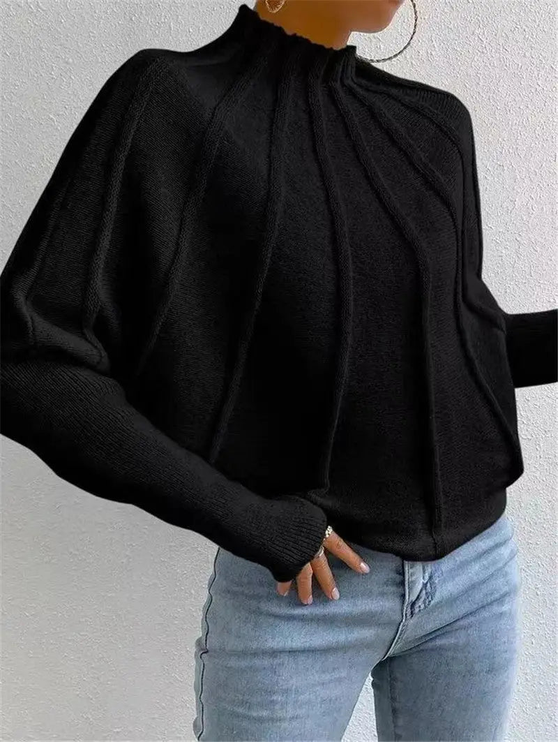 FZ Women's Half Turtleneck Knitted Pullover Batwing Sleeve Sweater Top Zinnia