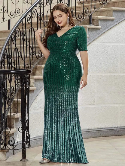 FZ Women's Plus Size Strapless Mesh Splicing Elegant Sequin Evening Dress DSers