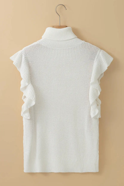 FZ Women's White Turtle Neck Cable Knit Ruffled Sweater Top FZwear