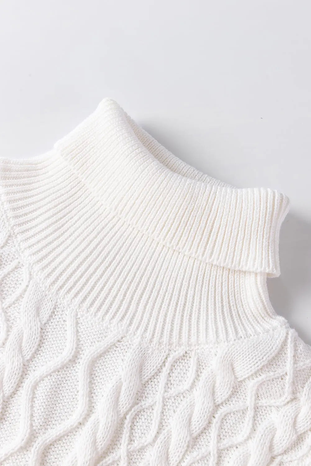 FZ Women's White Turtle Neck Cable Knit Ruffled Sweater Top FZwear