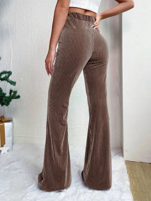 FZ Women's high waist corduroy flared wide leg long pants kakaclo
