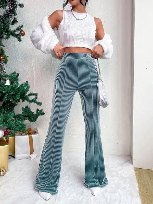 FZ Women's high waist corduroy flared wide leg long pants kakaclo