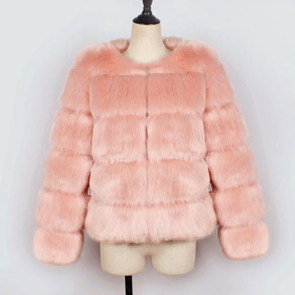 Fall Winter Faux Fur Cross Groove Coat Women Coat Fox Fur Short Overcoat Coat Richy