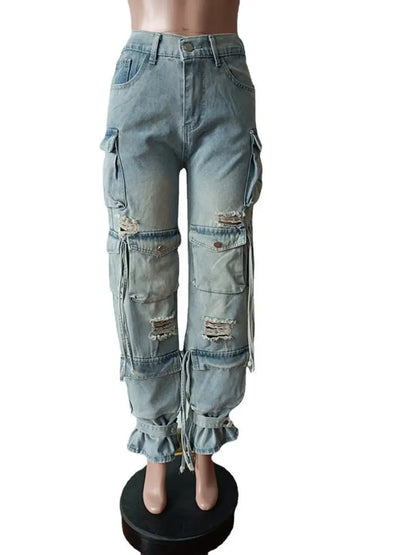 Fashion Cargo Y2K Denim Pocket Denim Pants Streetwear High Waist Jeans 2023 Women Summer Clothes Trousers Wide Leg Baggy Pants FZwear