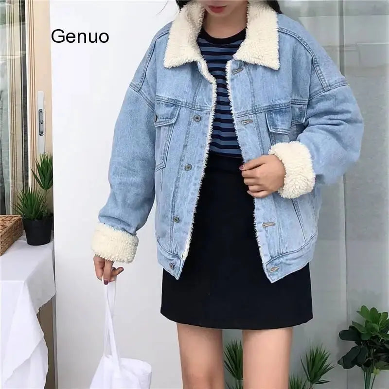 Fashion Denim Winter Jackets Women Loose Warm Top Female Parka Outerwear Casual Autumn Fur Basic Jackets FZwear