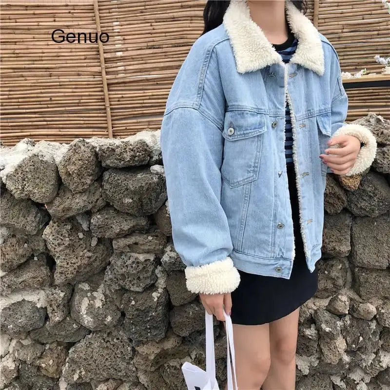 Fashion Denim Winter Jackets Women Loose Warm Top Female Parka Outerwear Casual Autumn Fur Basic Jackets FZwear