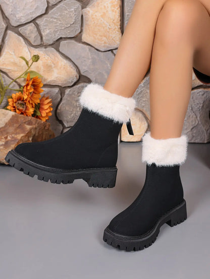 Faux Fur Trim Suede Platform Boots Trendsi