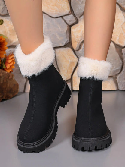 Faux Fur Trim Suede Platform Boots Trendsi