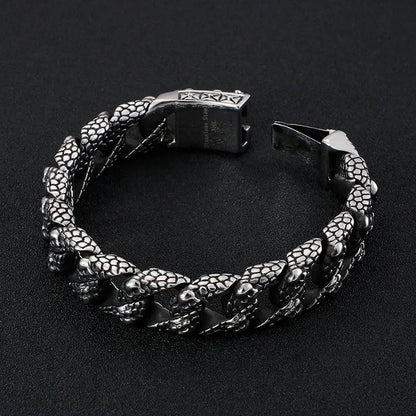 Fongten Gothic Mens Bracelets Stainless Steel Skull Franco Curb Chain Bracelet For Men Multiple Color Skeleton Armband Jewelry FZwear