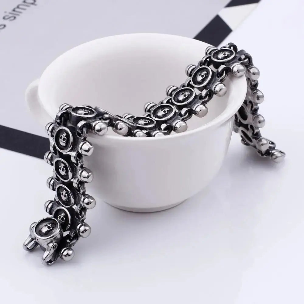 Fongten Gothic Skull Stainless Steel Bracelet For Men Silver Color Link Chain Charm Bangle Male Fashion Jewelry Wholesale FZwear