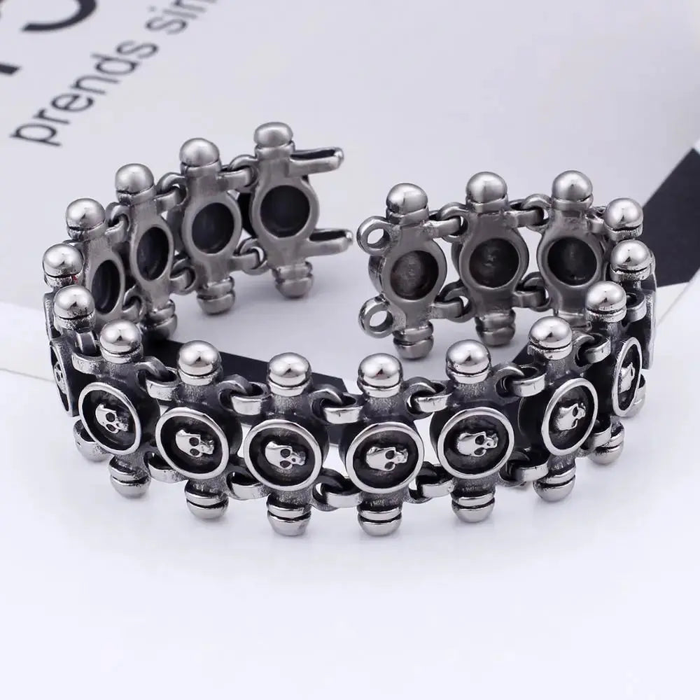 Fongten Gothic Skull Stainless Steel Bracelet For Men Silver Color Link Chain Charm Bangle Male Fashion Jewelry Wholesale FZwear