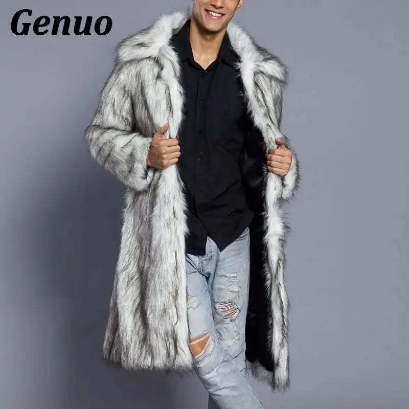 Genuo Men Fur Coat North Winter Faux Fur Outwear Windbreaker Both Side Coat Men Punk Parka Jackets Overcoats Streetwear FZwear