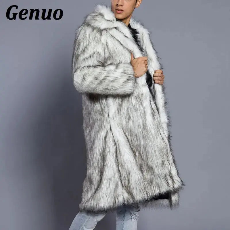 Genuo Men Fur Coat North Winter Faux Fur Outwear Windbreaker Both Side Coat Men Punk Parka Jackets Overcoats Streetwear FZwear