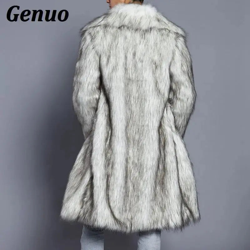 Genuo Men Fur Coat North Winter Faux Fur Outwear Windbreaker Both Side Coat Men Punk Parka Jackets Overcoats Streetwear FZwear