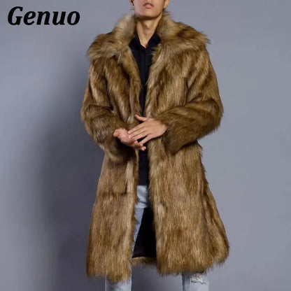 Genuo Men Fur Coat North Winter Faux Fur Outwear Windbreaker Both Side Coat Men Punk Parka Jackets Overcoats Streetwear FZwear