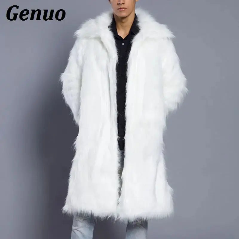 Genuo Men Fur Coat North Winter Faux Fur Outwear Windbreaker Both Side Coat Men Punk Parka Jackets Overcoats Streetwear FZwear