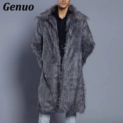 Genuo Men Fur Coat North Winter Faux Fur Outwear Windbreaker Both Side Coat Men Punk Parka Jackets Overcoats Streetwear FZwear