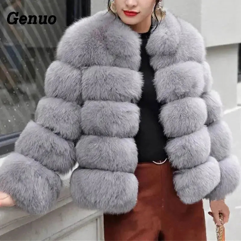 Genuo Thick Warm Winter Faux Fur Coat Women Faux Fox Fur Jacket Autumn Fashion Casual Outerwear  Fur Overcoat 2020 FZwear