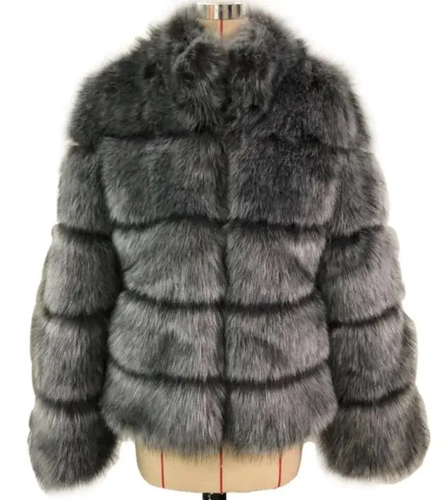 FZ Women's Faux Fox Fur Casual Outerwear Thick Warm Winter Jacket