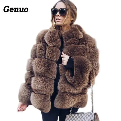 FZ Women's Faux Fox Fur Casual Outerwear Thick Warm Winter Jacket