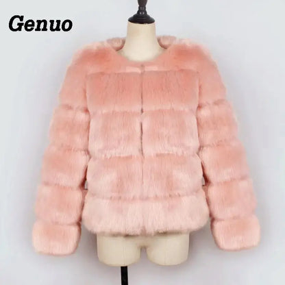 Genuo Vintage fluffy faux fur coat women Short furry fake fur winter jacket outerwear pink coat autumn casual party overcoat FZwear