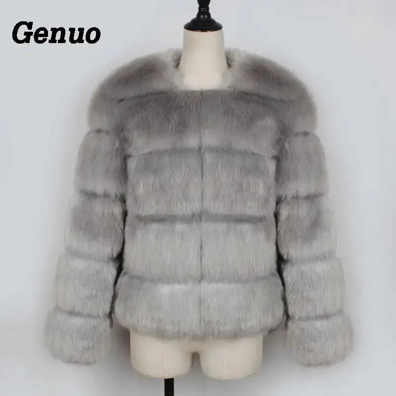 Genuo Vintage fluffy faux fur coat women Short furry fake fur winter jacket outerwear pink coat autumn casual party overcoat FZwear