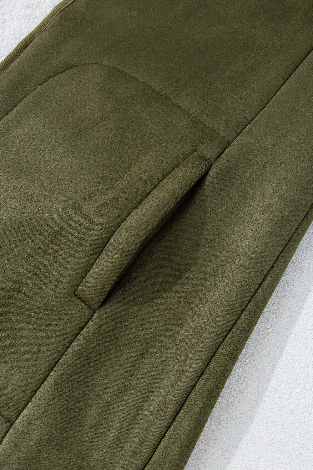 Green Faux Suede Fleece Lined Open Front Jacket FZwear