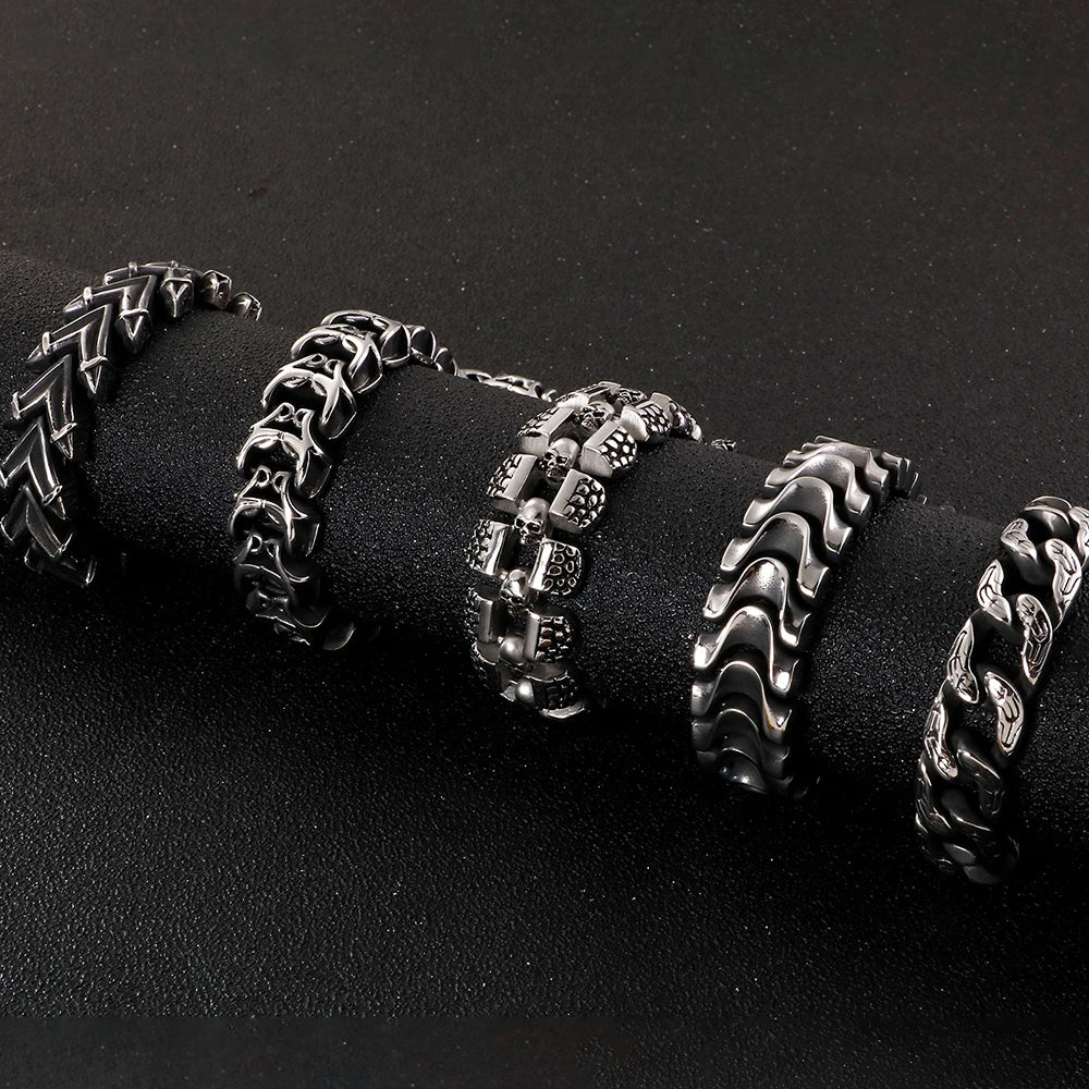 FZ Punk Rocker Skull Stainless Steel Chain Bracelet - FZwear