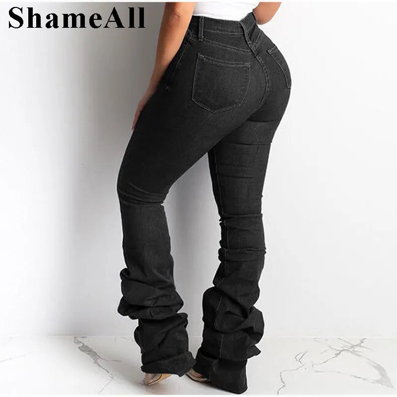 Plus Size Europe Style Stacked Flare Jeans Mom 3xl Streetwear Sexy Slim Fit Trendy Bell-bottom Denim Pants Vintage Trousers FZwear