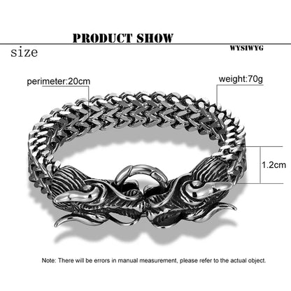 FZ Gothic Punk Dragon Heads Stainless Steel Link Chain Bracelet - FZwear