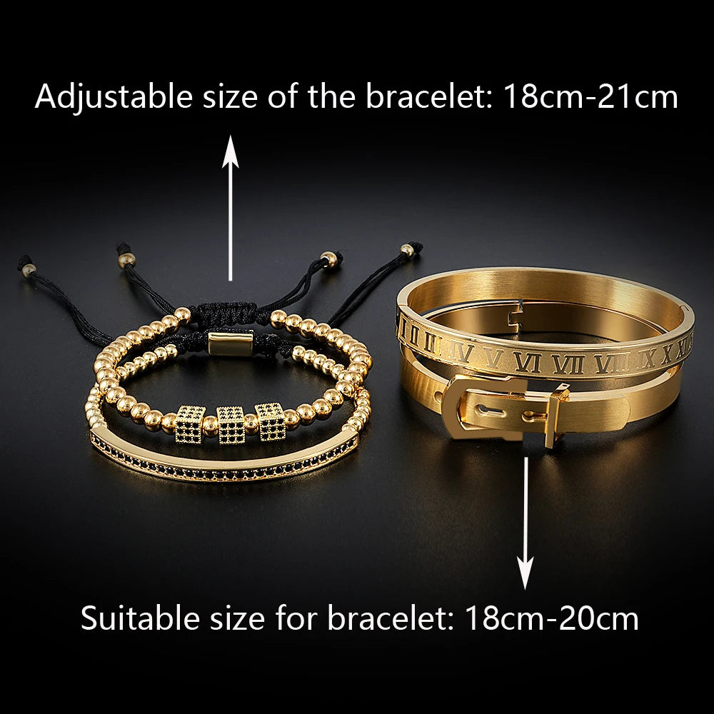 Zalman 4pcs/Set Men Titanium Steel Roman Numeral Beaded Bracelets Horseshoe Buckle Bangles Boy Pulseria Luxury Handmade Jewelry FZwear