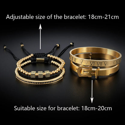 Zalman 4pcs/Set Men Titanium Steel Roman Numeral Beaded Bracelets Horseshoe Buckle Bangles Boy Pulseria Luxury Handmade Jewelry FZwear