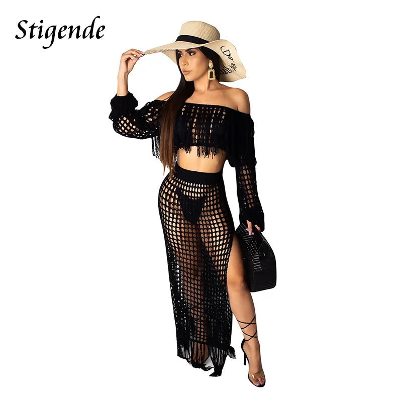 FZ Women's Hollow Out Off Shoulder 2 Piece Swimsuit Cover Up DSers