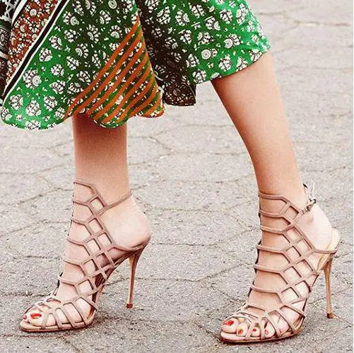 FZ Women's Suede Laser Hollow Out Cage Sandals Shoes