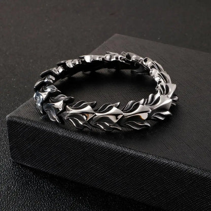 FZ 17mm Wide Dragon Chain Stainless Steel Ancient Silver Bracelet