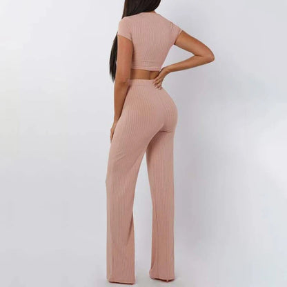FZ Women's Short Sleeve Streetwear 2 Piece Long Pants Suit - FZwear
