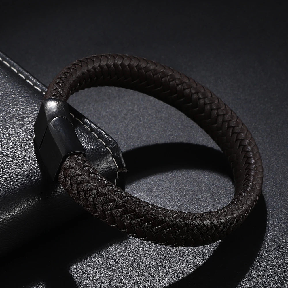 FZ Retro Button Braided Genuine Leather Bracelet - FZwear