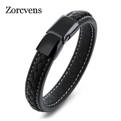 FZ Leather Glossy Stainless Steel Layered Braided Bracelet - FZwear