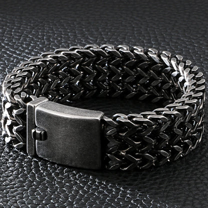 FZ Wide Black Stainless Steel Retro Massive Bracelet - FZwear