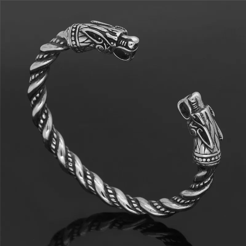 FZ Vintage Cuff Stainless Steel Nordic Viking Dragon Bracelet