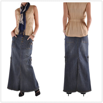 FZ Women's Casual Multi-pocket Pack hips Ankle-Length Denim Skirt - FZwear
