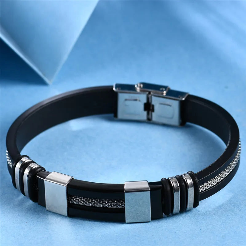 FZ Punk Vintage Stainless Steel Silicone Bracelet - FZwear