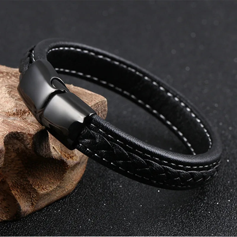 FZ Leather Glossy Stainless Steel Layered Braided Bracelet - FZwear