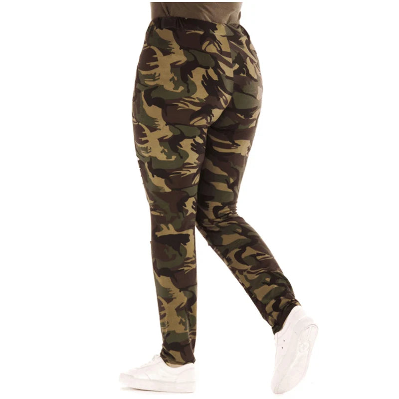 Plus Size Ripped Hole Camouflage Printing Elasticity Leggings 4Xl 5Xl High Waist Slimming Fitness Legging Pants For Women FZwear