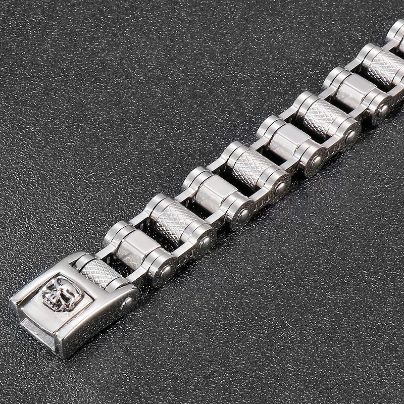 FZ Men's Skull 16MM Wide Stainless Bicycle Link Bracelet