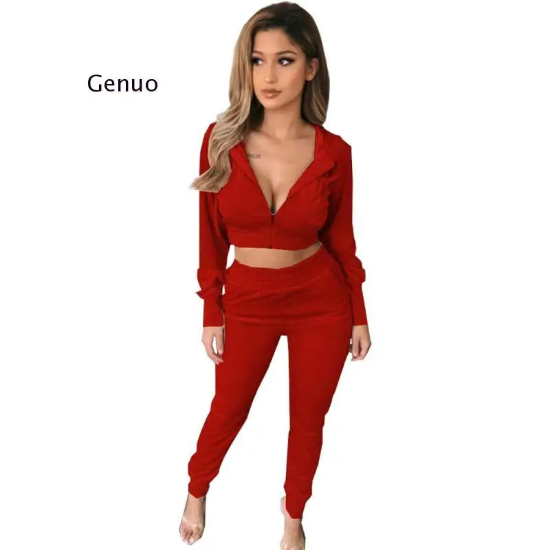 FZ Women's Hooded Suede Velvet Sexy Tracksuit Pants Two-Piece Set - FZwear