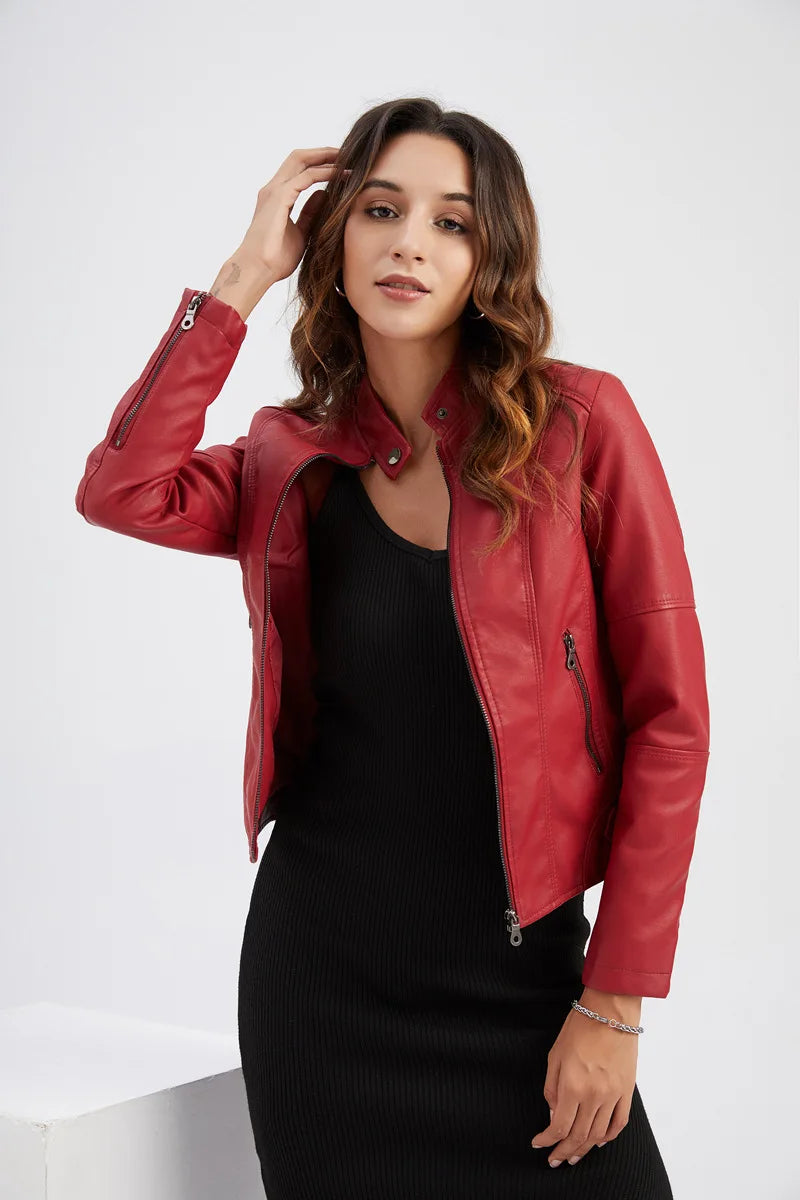 FZ Women's Faux Leather Moto Biker Zipper Jacket