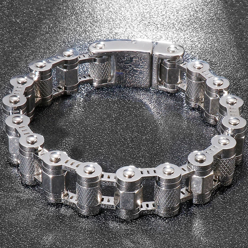 FZ Men's Skull 16MM Wide Stainless Bicycle Link Bracelet