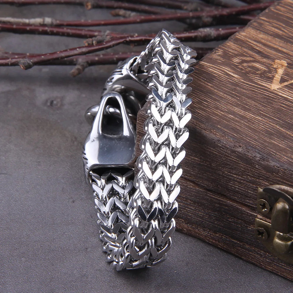 FZ Rock Viking Stainless Steel Mesh Chain Wolf Punk Bracelet - FZwear